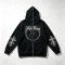 Full Face Zip Hoodie with Washed DTG Thorn Heart Print Embroidery | Dark Grunge Street Daily Outfit | Custom Streetwear