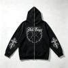 Full Face Zip Hoodie with Washed DTG Thorn Heart Print Embroidery | Dark Grunge Street Daily Outfit | Custom Streetwear