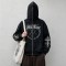 Full Face Zip Hoodie with Washed DTG Thorn Heart Print Embroidery | Dark Grunge Street Daily Outfit | Custom Streetwear