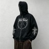 Full Face Zip Hoodie with Washed DTG Thorn Heart Print Embroidery | Dark Grunge Street Daily Outfit | Custom Streetwear