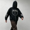 Full Face Zip Hoodie with Washed DTG Thorn Heart Print Embroidery | Dark Grunge Street Daily Outfit | Custom Streetwear