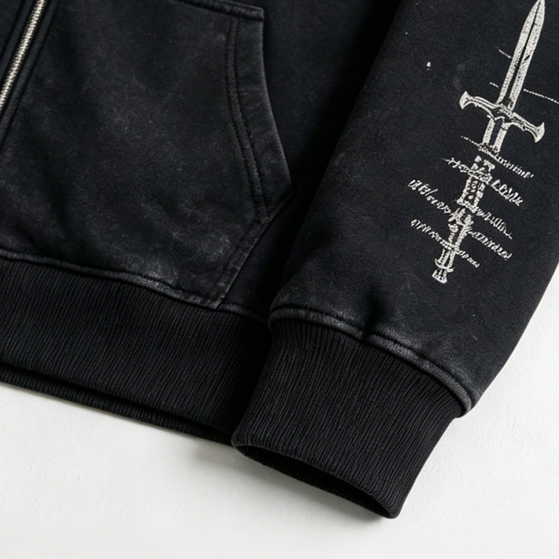 Wash DTG Print Full Face Zip Hoodie