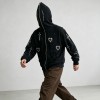 Wash DTG Print Full Face Zip Hoodie | Vintage Gothic Letter Sword Sleeve Print | Streetwear Manufacturer