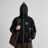 Wash DTG Print Full Face Zip Hoodie | Vintage Gothic Letter Sword Sleeve Print | Streetwear Manufacturer