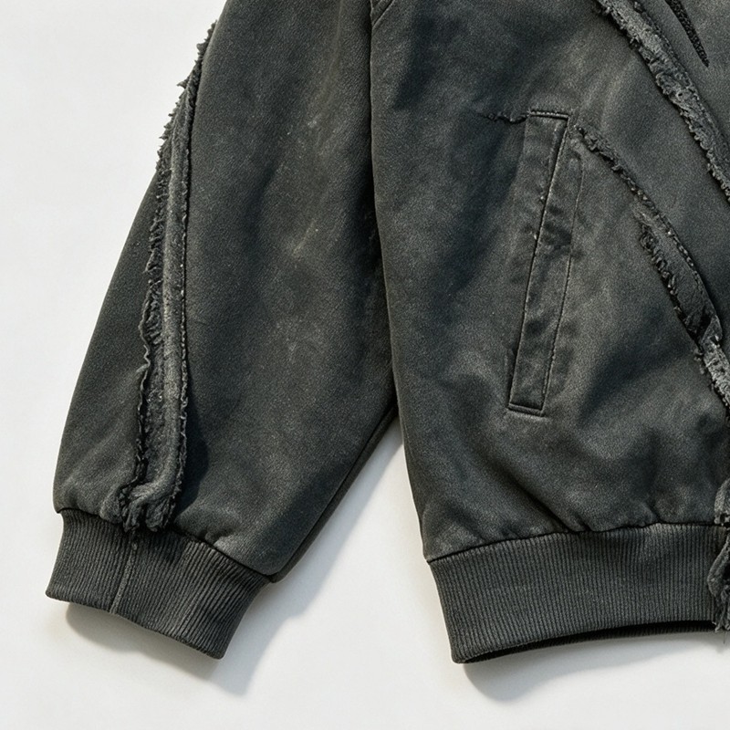 Washed Towel Embroidery Hoodie with Eyelet Rivet