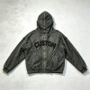 Washed Towel Embroidery Hoodie with Eyelet Rivet | Frayed Raw Edge Grunge Letter Design | Custom Streetwear