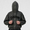 Washed Towel Embroidery Hoodie with Eyelet Rivet | Frayed Raw Edge Grunge Letter Design | Custom Streetwear