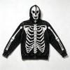 Acid Wash Screen Print Full Face Zip Hoodie | Cracked Vintage Full Body Skeleton Graphic | OEM Streetwear