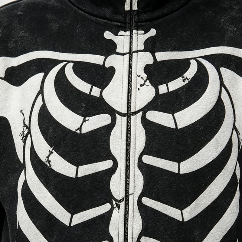Acid Wash Screen Print Full Face Zip Hoodie