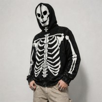 Acid Wash Screen Print Full Face Zip Hoodie | Cracked Vintage Full Body Skeleton Graphic | OEM Streetwear