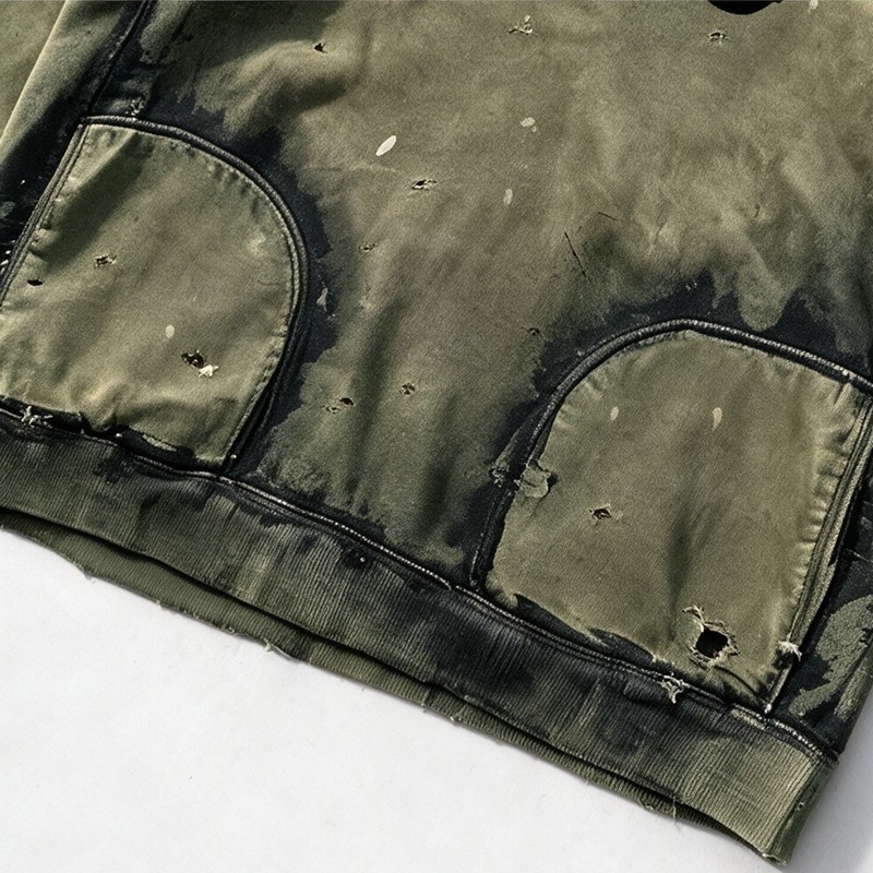 Distress Hoodie with Washed Spray Dye Ripped