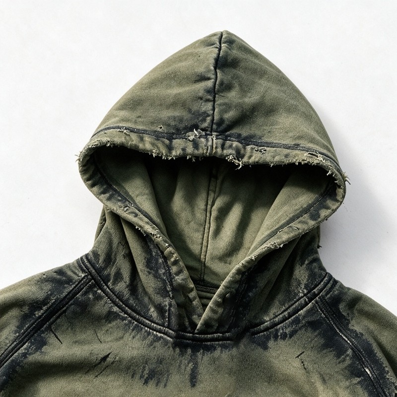 Distress Hoodie with Washed Spray Dye Ripped