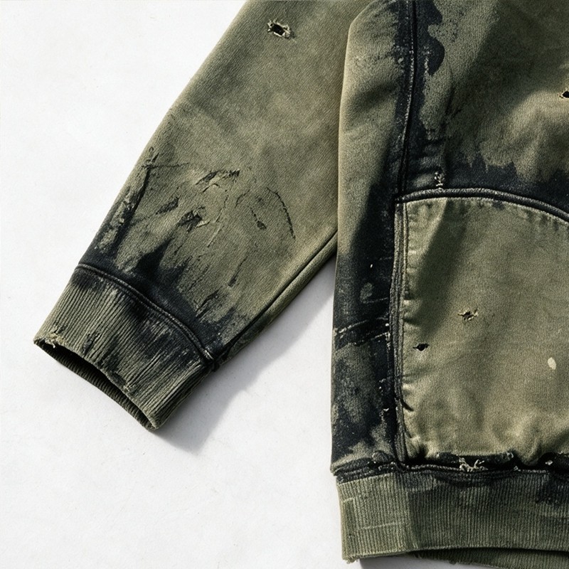 Distress Hoodie with Washed Spray Dye Ripped