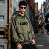 Distress Hoodie with Washed Spray Dye Ripped | Army Green Punk Street Casual Wear | Custom Streetwear