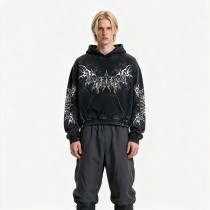 Distress Hoodie With Washed and Screen Print Ripped Craft | Gothic Punk Streetwear | Streetwear Manufacturer