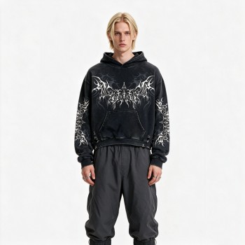 Distress Hoodie With Washed and Screen Print Ripped Craft | Gothic Punk Streetwear | Streetwear Manufacturer