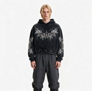 Distress Hoodie With Washed and Screen Print Ripped Craft | Gothic Punk Streetwear | Streetwear Manufacturer