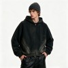 Distress Zip Up Hoodie With Washed Spray Dye Ripped Craft | Grunge Punk Streetwear | Clothing Manufacturer