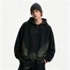 Distress Zip Up Hoodie With Washed Spray Dye Ripped Craft | Grunge Punk Streetwear | Clothing Manufacturer