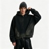 Distress Zip Up Hoodie With Washed Spray Dye Ripped Craft | Grunge Punk Streetwear | Clothing Manufacturer