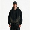 Distress Zip Up Hoodie With Washed Spray Dye Ripped Craft | Grunge Punk Streetwear | Clothing Manufacturer