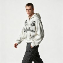 Washed Spray Dye Screen Print Zip Up Distress Hoodie | Vintage Faded Ripped Cropped Design | OEM Streetwear