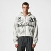 Washed Spray Dye Screen Print Zip Up Distress Hoodie | Vintage Faded Ripped Cropped Design | OEM Streetwear