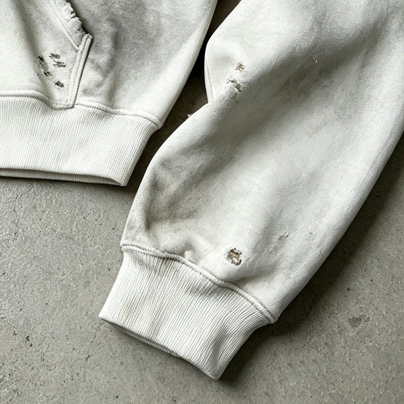 Washed Spray Dye Screen Print Zip Up Distress Hoodie