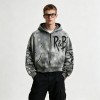 Washed Spray Dye Screen Print Zip Up Distress Hoodie | Graffiti Drip Print Ripped Cropped Fit | Custom Streetwear
