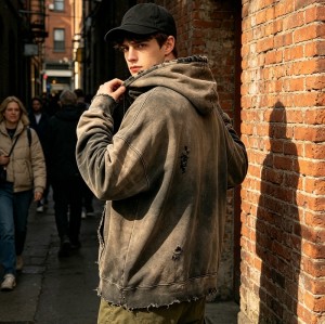 Distress Washed Hoodie with Ripped Raw Edge | Grunge dark street casual wear | Custom Streetwear