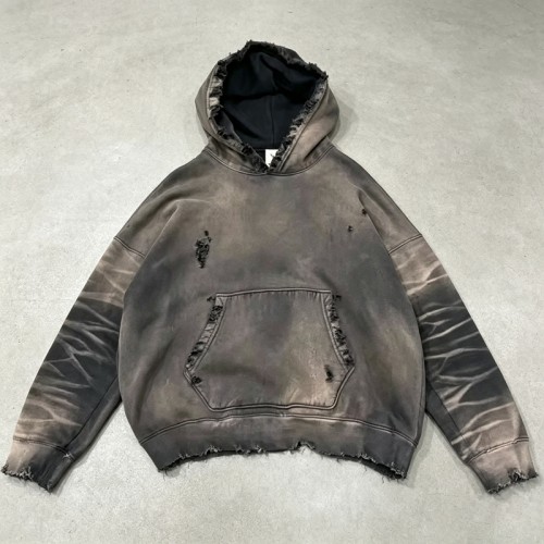 Distress Washed Hoodie with Ripped Raw Edge | Grunge dark street casual wear | Custom Streetwear