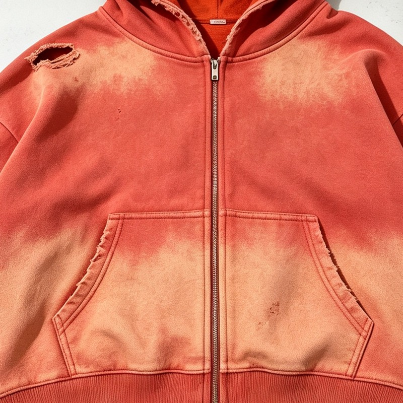 Acid Wash Spray Dye Rhinestone Distressed ripped Hoodie