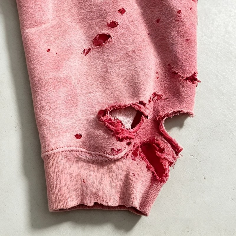 Distress Zip Up Hoodie Washed with All Over Ripped