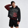 Distress Washed Color Block Cropped Zip Hoodie with Rhinestone Screen Print | Y2K street casual wear | Clothing Manufacturer