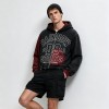 Distress Washed Color Block Cropped Zip Hoodie with Rhinestone Screen Print | Y2K street casual wear | Clothing Manufacturer