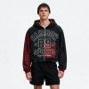 Distress Washed Color Block Cropped Zip Hoodie with Rhinestone Screen Print | Y2K street casual wear | Clothing Manufacturer