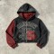 Distress Washed Color Block Cropped Zip Hoodie with Rhinestone Screen Print | Y2K street casual wear | Clothing Manufacturer
