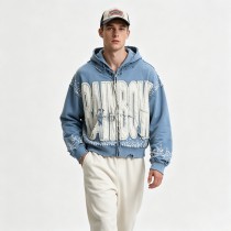 Distressed washed Applique Letter Graphic Hoodie | Y2K Grunge Streetwear Apparel | OEM Streetwear