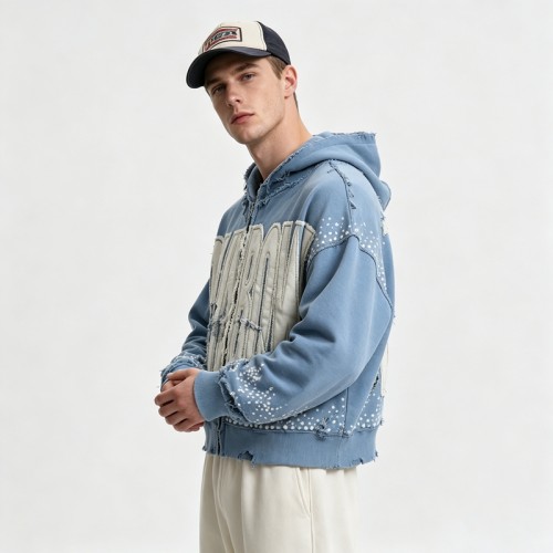 Distressed washed Applique Letter Graphic Hoodie | Y2K Grunge Streetwear Apparel | OEM Streetwear