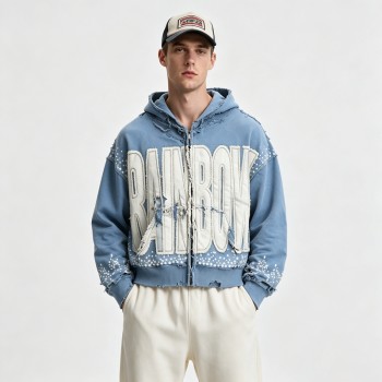Distressed washed Applique Letter Graphic Hoodie | Y2K Grunge Streetwear Apparel | OEM Streetwear