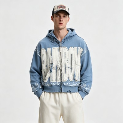 Distressed washed Applique Letter Graphic Hoodie | Y2K Grunge Streetwear Apparel | OEM Streetwear