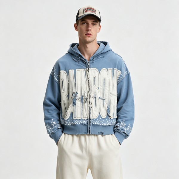 Distressed washed Applique Letter Graphic Hoodie | Y2K Grunge Streetwear Apparel | OEM Streetwear