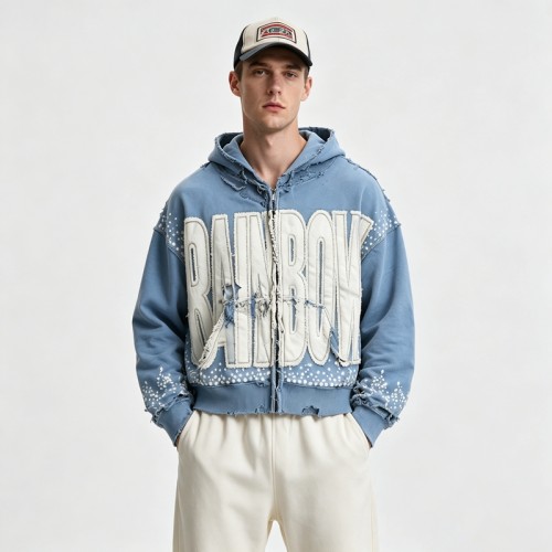 Distressed washed Applique Letter Graphic Hoodie | Y2K Grunge Streetwear Apparel | OEM Streetwear