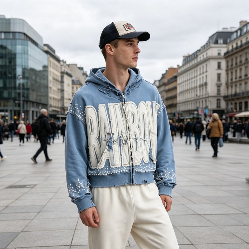 Distressed washed Applique Letter Graphic Hoodie