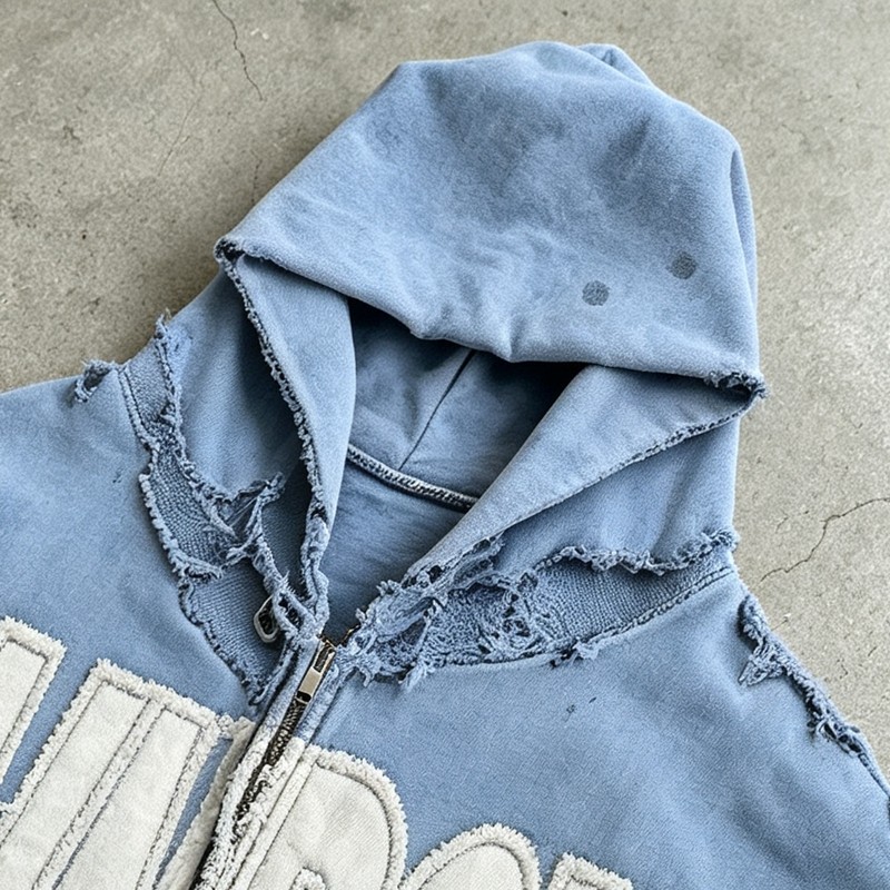 Distressed washed Applique Letter Graphic Hoodie