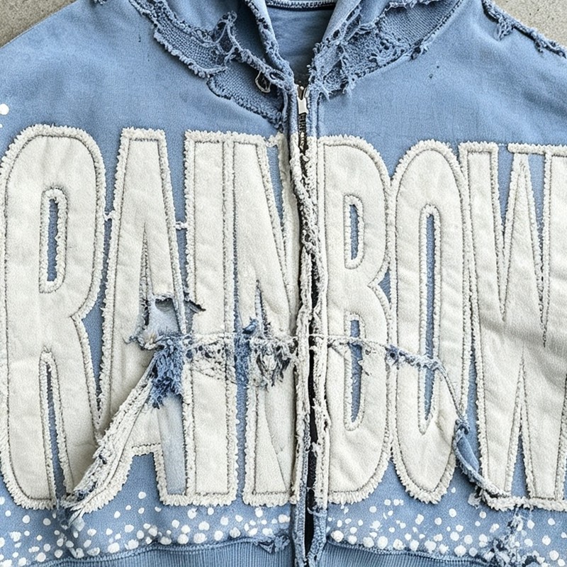 Distressed washed Applique Letter Graphic Hoodie