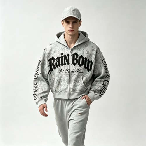 All Over DTG Print Gothic Screen Print Embroidery Distressed ripped Hoodie | Dark Gothic Streetwear | OEM Streetwear