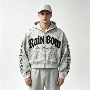 All Over DTG Print Gothic Screen Print Embroidery Distressed ripped Hoodie | Dark Gothic Streetwear | OEM Streetwear