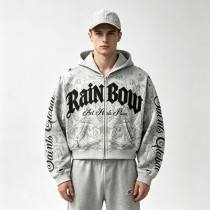 All Over DTG Print Gothic Screen Print Embroidery Distressed ripped Hoodie | Dark Gothic Streetwear | OEM Streetwear