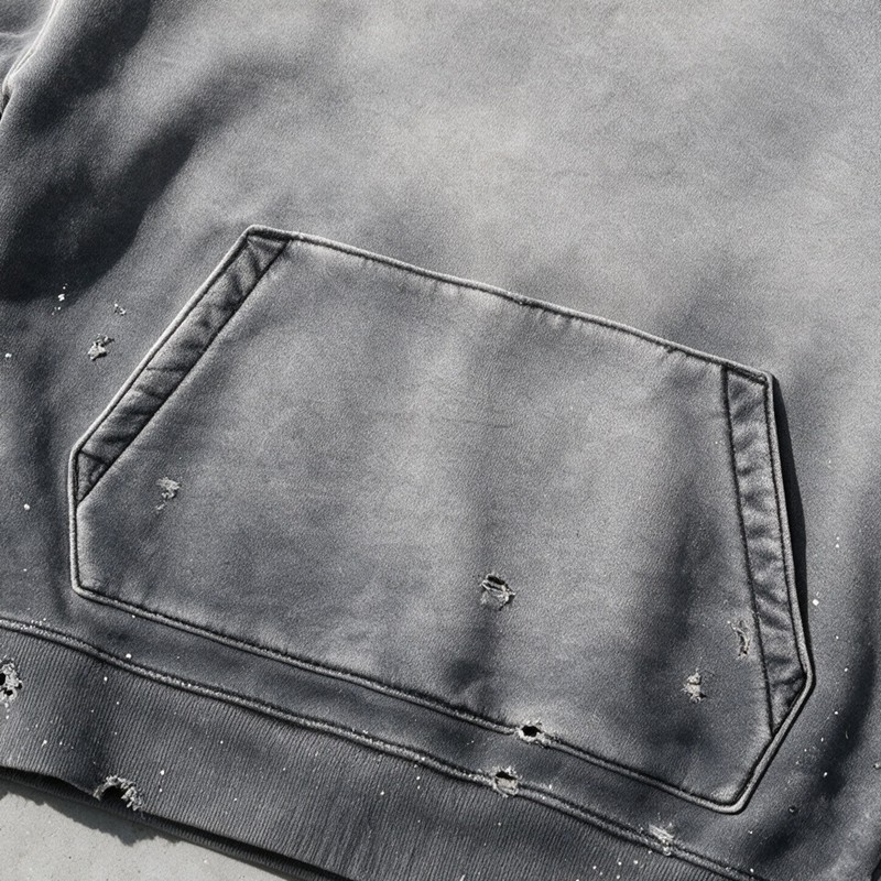 Distressed Ripped Hoodie Vintage Washed Star Applique